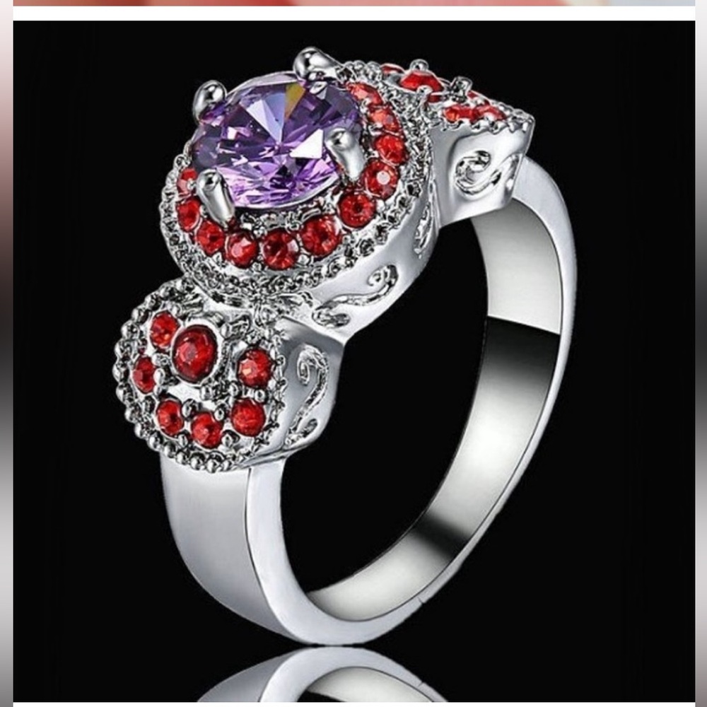 Vintage Purple and Red Gemstone Fashion Ring‎ - Picture 2 of 10